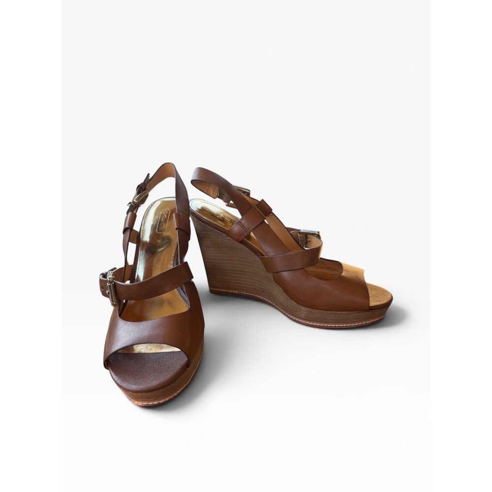 Coach Mary Jo Wedge Sandals 9.5B Brown Leather Platform Slingback Heels EEUC - Picture 5 of 16